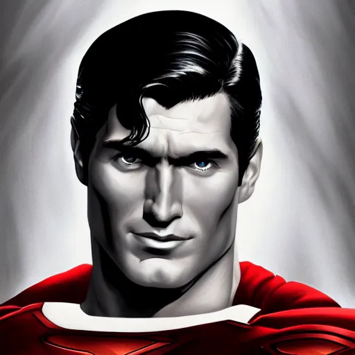 Image similar to an ultra - realistic head and shoulders portrait painting of superman in the style of alex ross. 4 k. ultra - realistic. highly detailed. dark fantasy. epic lighting.