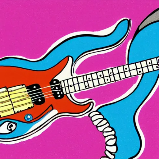 Image similar to illustration of a mermaid playing an stratocaster electric guitar, by Bill Watterson