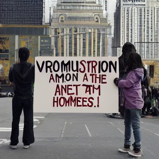 Image similar to a protest sign that says arm the homeless by takashi murakami