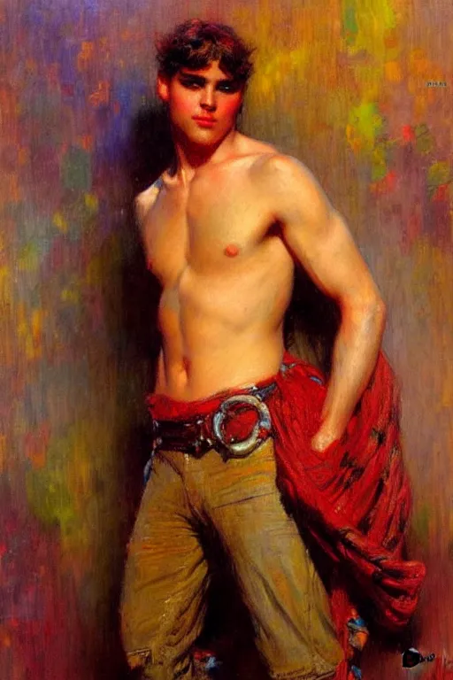 Prompt: attractive male, character design, colorful, painting by gaston bussiere