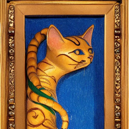 Image similar to cloisonne figurine of a cat, by annie swynnerton and diego rivera and nicholas roerich and jean delville, symbolist, dramatic lighting, god rays, art brut, rich colors, smooth, sharp focus, extremely detailed, adolf wolfli and ( donato giancola and bilibin )