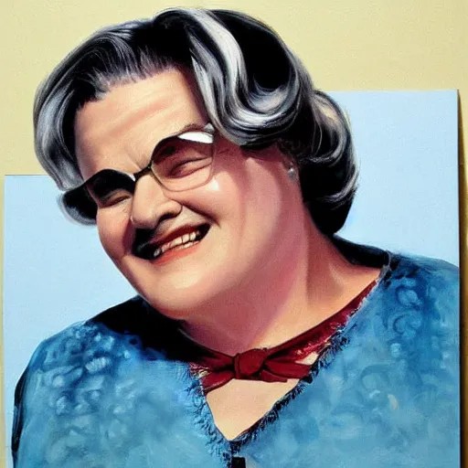 Image similar to david harbour as mrs doubtfire, oil movie poster painting 1 9 9 0 s