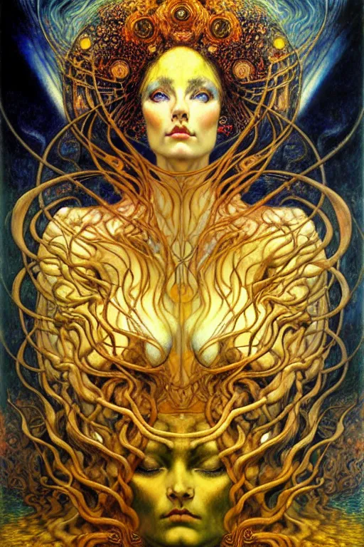 Image similar to Divine Chaos Engine by Karol Bak, Jean Delville, William Blake, Gustav Klimt, and Vincent Van Gogh, symbolist, visionary