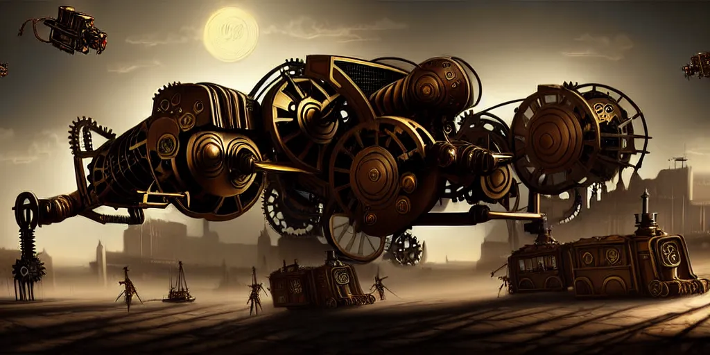 Prompt: steampunk robot wars, digital art, hyperrealistic, fantasy art, matte painting, 4K