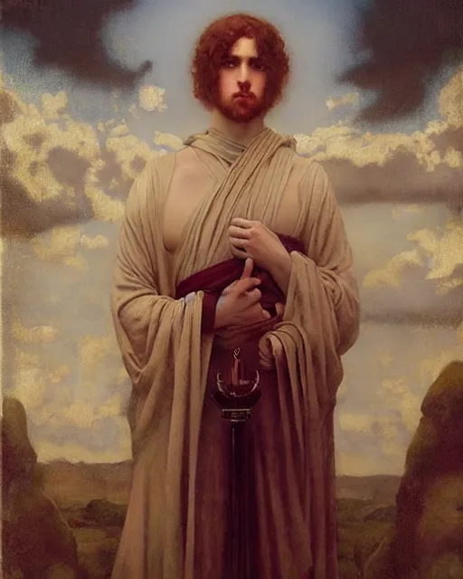 Image similar to a portrait of the prince of masculinity, art by tom bagshaw and manuel sanjulian and thomas cooper gotch, pre raphaelite, art nouveau