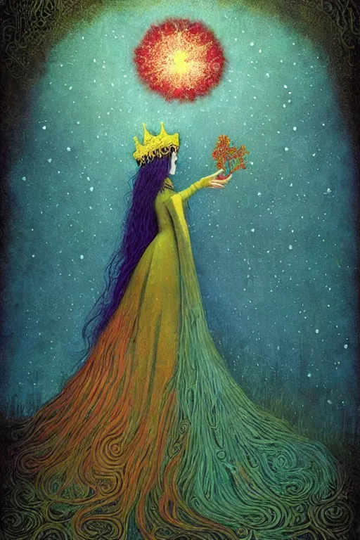 Image similar to medieval princess, nostalgia for a fairytale, magic realism, flowerpunk, mysterious, vivid colors, by andy kehoe, amanda clarke