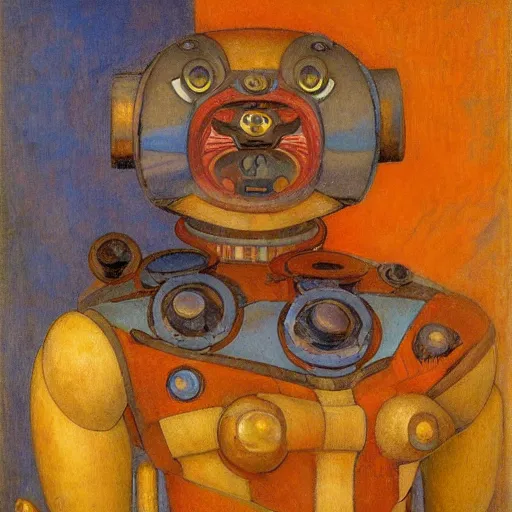 Image similar to mechanical robot cat, by annie swynnerton and diego rivera and nicholas roerich, symbolist, dramatic lighting, elaborate geometric ornament, art brut, soft cool colors, smooth, sharp focus, extremely detailed, adolf wolfli and ( donato giancola )