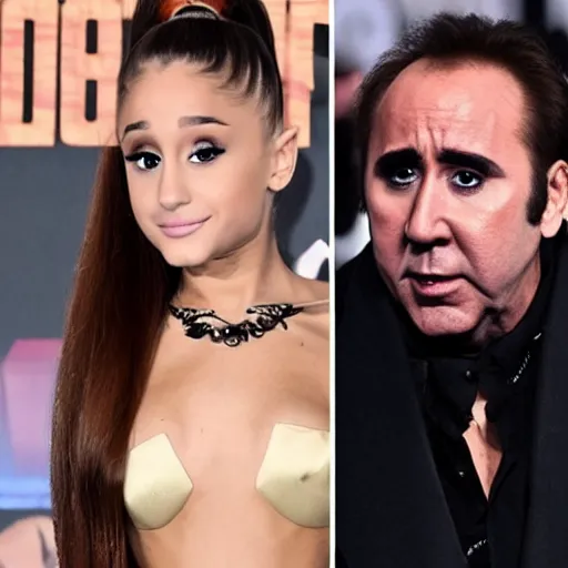 Image similar to ariana grande fights nicolas cage in ring