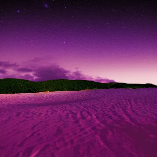 Image similar to beutiful purple stary night, concept art, 4 k, light dust, beach