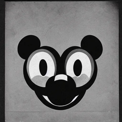 Prompt: Mickey Mouse face with three eyes, symmetrical, 1930's illustration