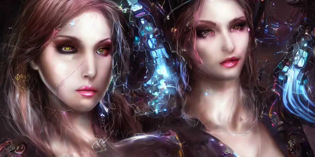 Image similar to minatory precipice cyber sisters of Moriae, cyber embellishment, beautiful woman face, 8k resolution