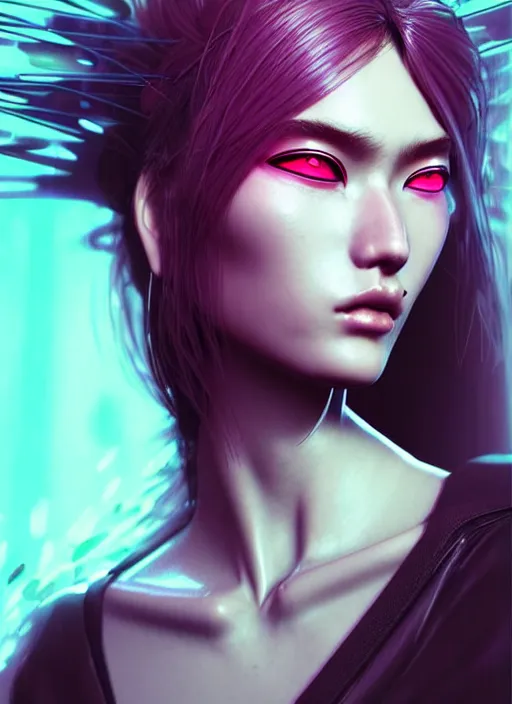 Prompt: photorealistic portrait of oriental female humanoid, wind blowing hair, cyber neon lights, highly detailed, cyberpunk high fashion, elegant, crispy quality, trending in artstation, trending in pinterest, glamor pose, no signature, no watermark, cinematic, art by pascal blanche