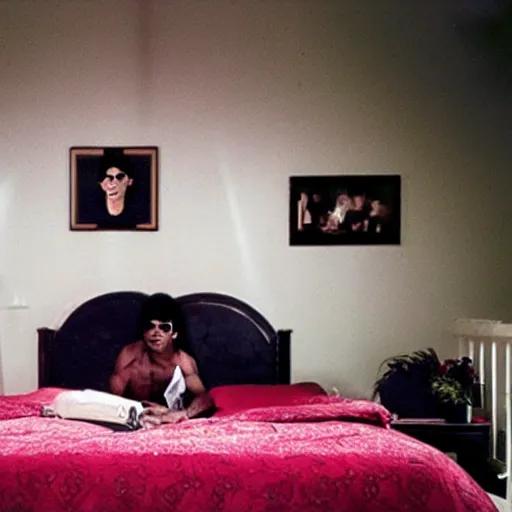 Prompt: michael jackson hidding below a bed