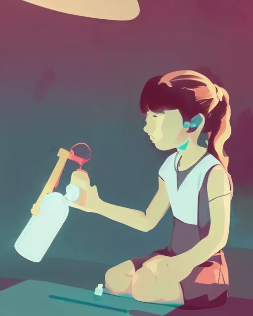 Image similar to a little girl is doing a science experiment. clean cel shaded vector art. minimalist illustration art by lois van baarle, artgerm, helen huang by makoto shinkai and ilya kuvshinov, rossdraws