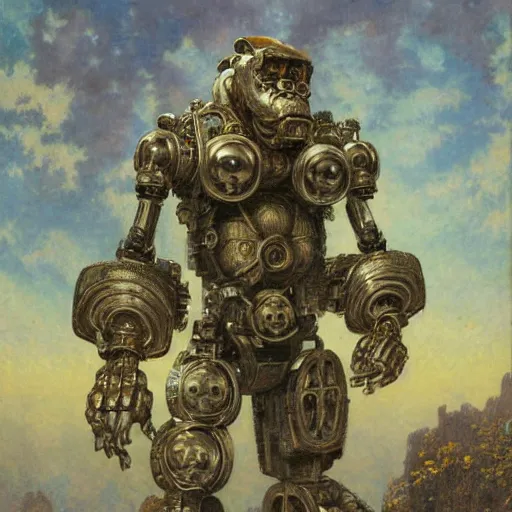 Image similar to highly detailed portrait of an humanoid robotic gorilla mecha, painting by gaston bussiere, craig mullins, j. c. leyendecker, lights, art by ernst haeckel, john william godward, hammershøi,