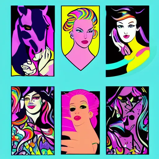 Prompt: Lisa Frank and Patrick Nagel collaboration