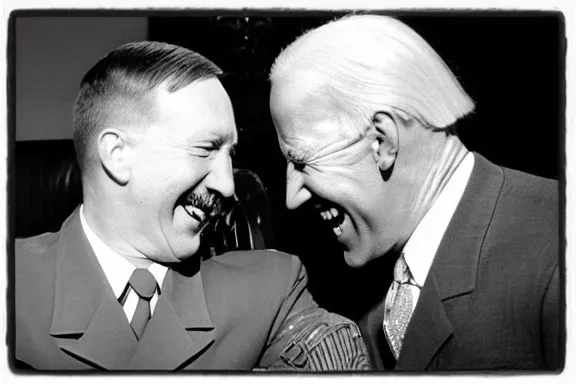 Image similar to “ very very intricate photorealistic photo of hitler and joe biden laughing together, detailed natural lighting, award - winning crisp details ”