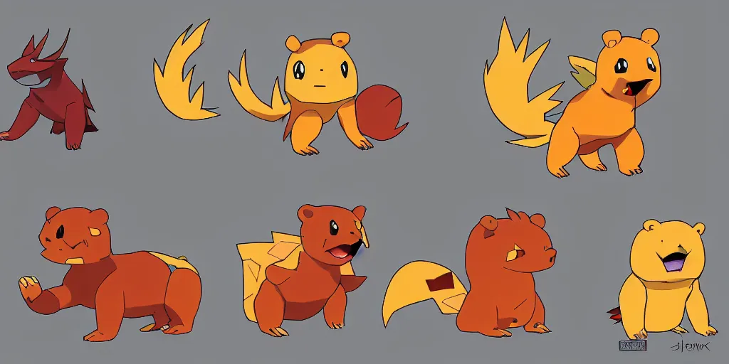 Prompt: A three fases, fire type, initial pokemon inspired in a bear for the 10th generation, 4k, digital art