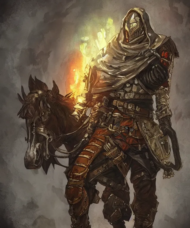 Image similar to a oil / watercolor painting full body character portrait of a gunslinger / paladin in the style of dark souls in the style of darkest dungeon trending on artstation deviantart pinterest detailed realistic hd 8 k high resolution