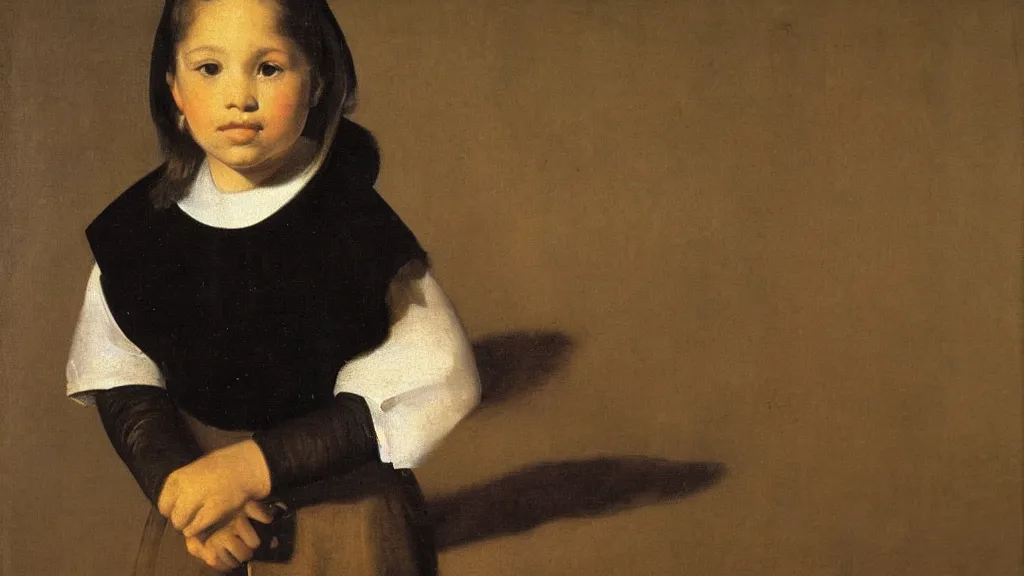 Prompt: A decent young girl portrait by Diego Velazquez.