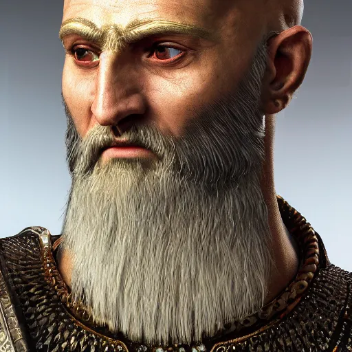 Image similar to hyperrealist highly detailed English medieval portrait of gilgamesh from Civ6, concept art pascal blanche dramatic studio lighting 8k wide angle shallow depth of field