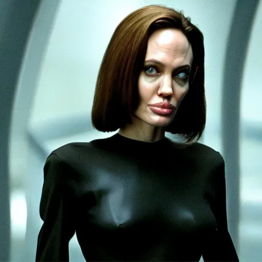 Image similar to close - up of angelina jolie as agent smith in the matrix, movie still frame, promotional image, imax 7 0 mm footage