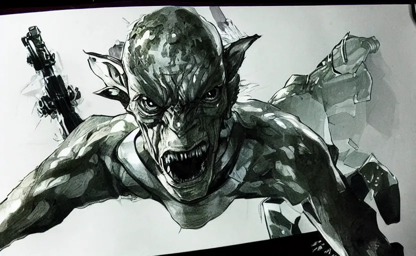 Image similar to yoji shinkawa drawing of gollum, metal gear solid