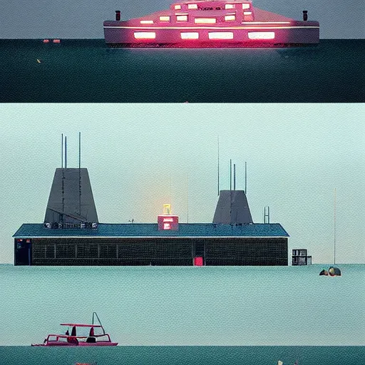 Image similar to yachting club by simon stalenhag