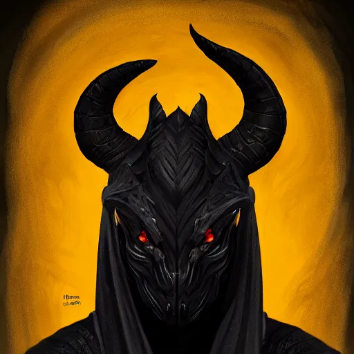 Prompt: medium-length portrait of a black dragonborn wearing a dark robe, highly detailed, digital painting, concept art, fantasy art, D&D