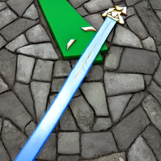 Prompt: legend of zelda master sword stuck in a stone, wide angle view