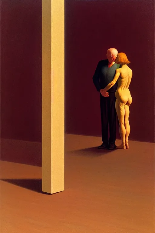 Image similar to man and woman, in the void, by the mirror, station edward hopper and james gillard, zdislav beksinski, high detail alex colville, otto mueller, stephen conroy, sandro botticelli, andrew newell wyeth, daniel meidman jussi picho, octane rendering