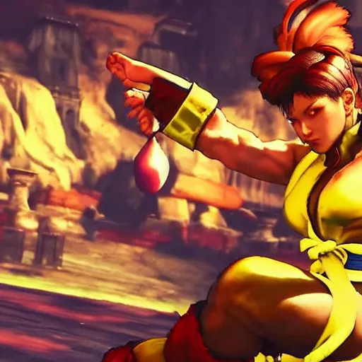 Image similar to street fighter v chun li fighting mortal kombat scorpion