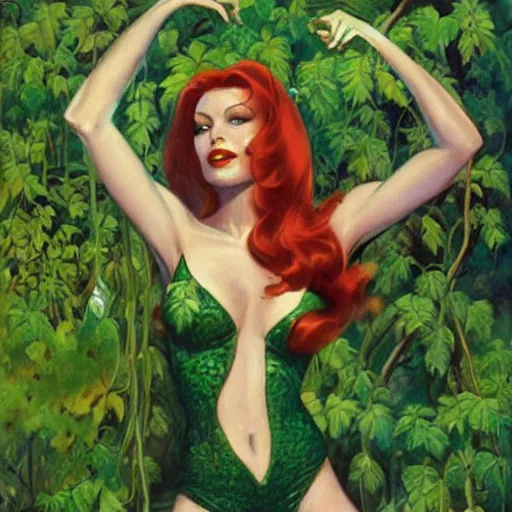 Prompt: poison ivy from batman, painting by Boris Vallejo