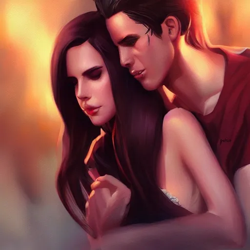 Image similar to Kurt Kobain and lana del rey , by WLOP and artgerm, artstation, deviantart, pixiv