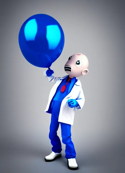 Image similar to photo of a punk blue balloon wearing a lab coat, highly detailed, sharp focus, octane render