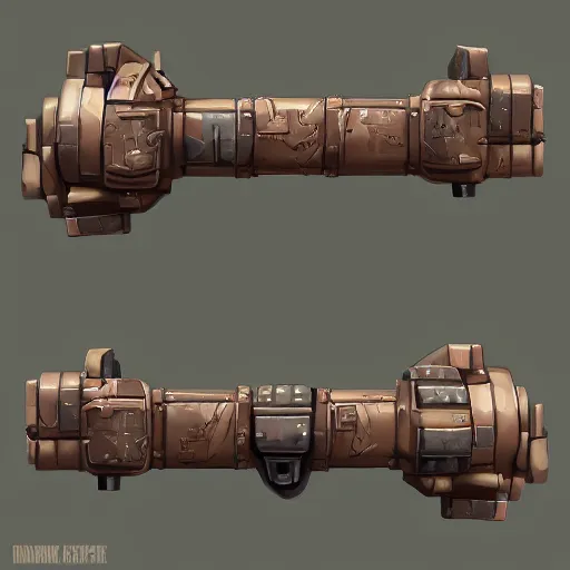 Image similar to heavy dieselpunk grenade launcher | | stylized weapon icons, digital painting, isometric, by greg rutkowsky, trending on artstation