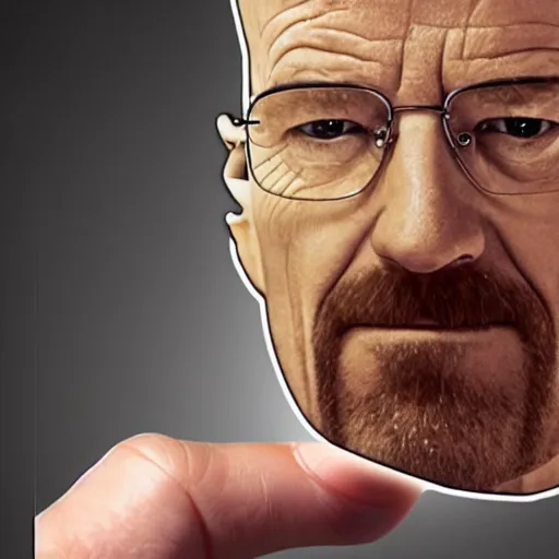 Prompt: a thumb with walter white's face, walter's face on a thumb