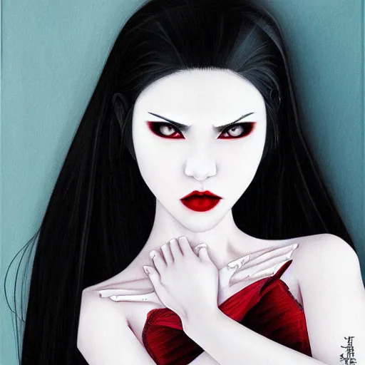 Prompt: portrait of a female modern vampire looking seductive at the camera by sana takeda