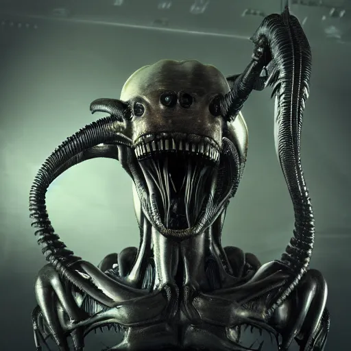 Image similar to h. r. giger xenomorph, cinematic lighting, high resolution, 4 k