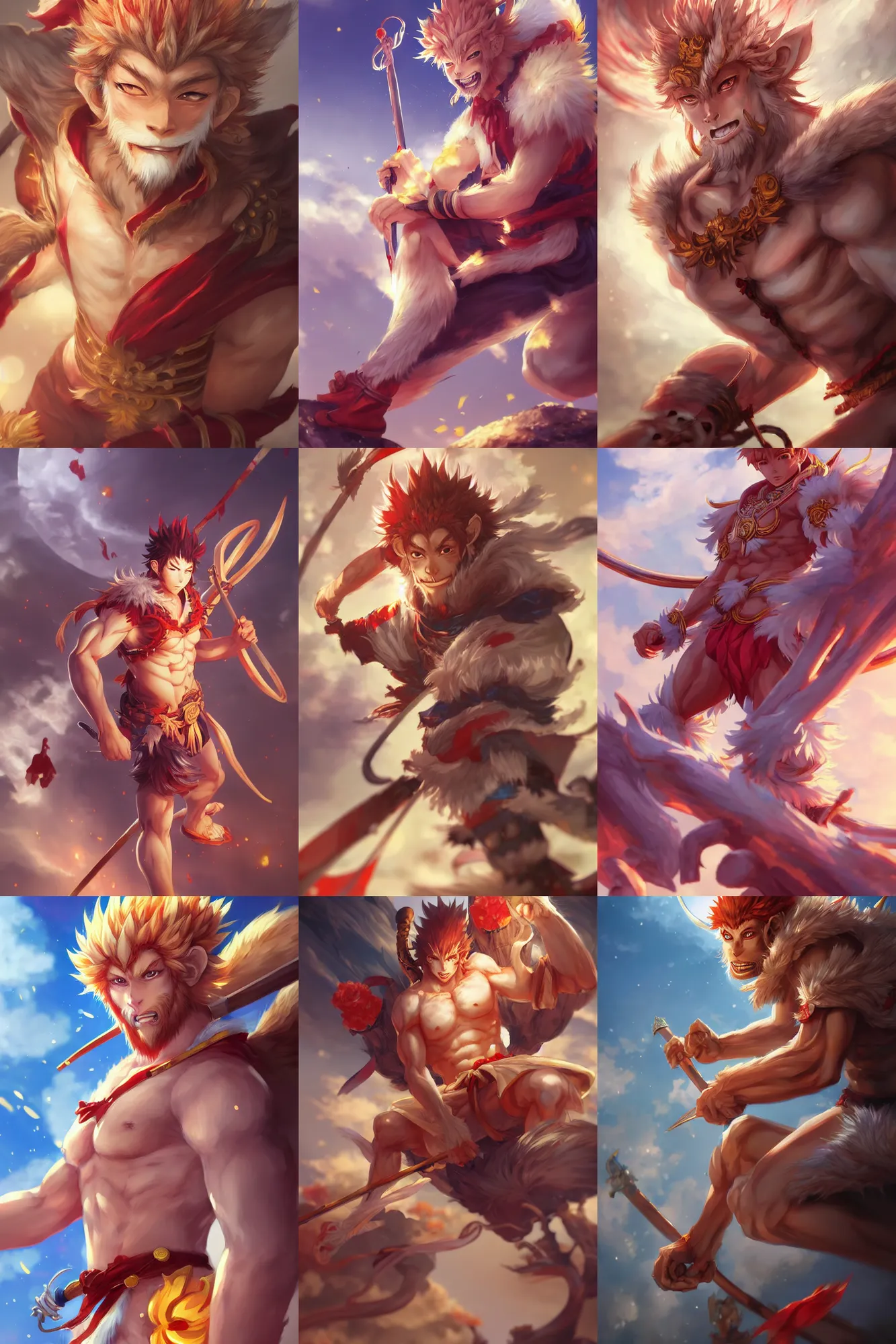 Image similar to beautiful anime art of Sun Wukong by WLOP, rossdraws, Logan Cure, Mingchen Shen, BangkuART, sakimichan, yan gisuka, JeonSeok Lee, zeronis, Chengwei Pan on artstation