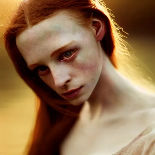 Image similar to photographic portrait of a stunningly beautiful english renaissance female in soft dreamy light at sunset, beside the river, soft focus, contemporary fashion shoot, in a denis villeneuve and tim burton movie, by edward robert hughes, annie leibovitz and steve mccurry, david lazar, jimmy nelsson, extremely detailed, breathtaking, hyperrealistic, perfect face, octane render