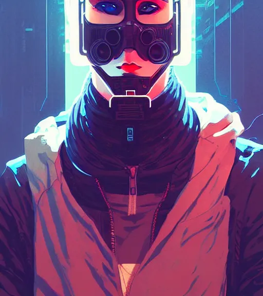 Image similar to cyberpunk synth - wave highly detailed portrait man cyberpunk, with kitsune mask, by atey ghailan, by greg rutkowski, by greg tocchini, by james gilleard, by joe fenton, by kaethe butcher, dynamic lighting, gradient light blue, brown, blonde cream and white color scheme, grunge aesthetic