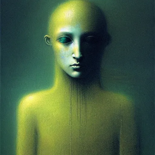 Image similar to portrait of ethereal young crow princess in golden armour by Beksinski