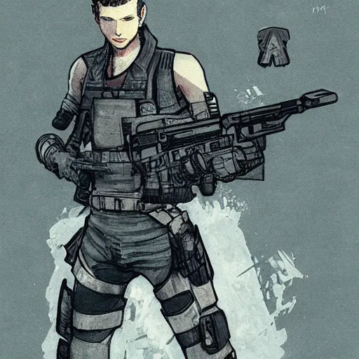 Image similar to A resistance rebel soldier , Artwork by Akihiko Yoshida