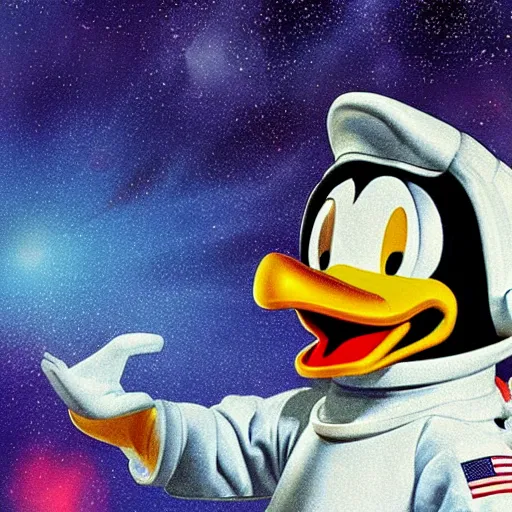 Image similar to donald duck as an astronaut, real life, photorealistic, 3 d