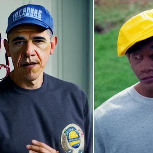 Image similar to obama wearing suspenders and a propeller cap, cap with a propeller on it, propeller hat, still from riverdale