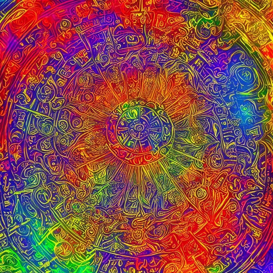 Prompt: multiverse wheel divine realms mandala celestial and infernal essence, award winning painting, chromatic aberration sharp color palette