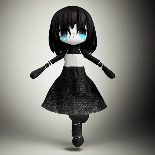 Prompt: cute fumo plush of a girl who is composed from droplets of inky black goop, inkgirl, dark black and white, stark contrast, vray fluid simulation