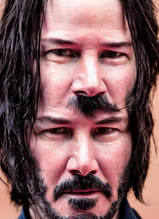 Image similar to close - up keanu reeves as a jedi master, perfect symmetrical face, a red sand desert, moody lighting, 8 k, shallow depth of field, intricate detail,