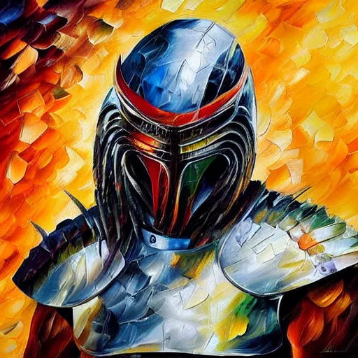 Prompt: portrait painting of The Predator by Leonid Afremov, armor, hyperdetailed!